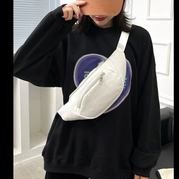 💙Corduroy White Double Pockets Release Buckle Adjustable Strap Fanny Pack - Picture 2 of 6